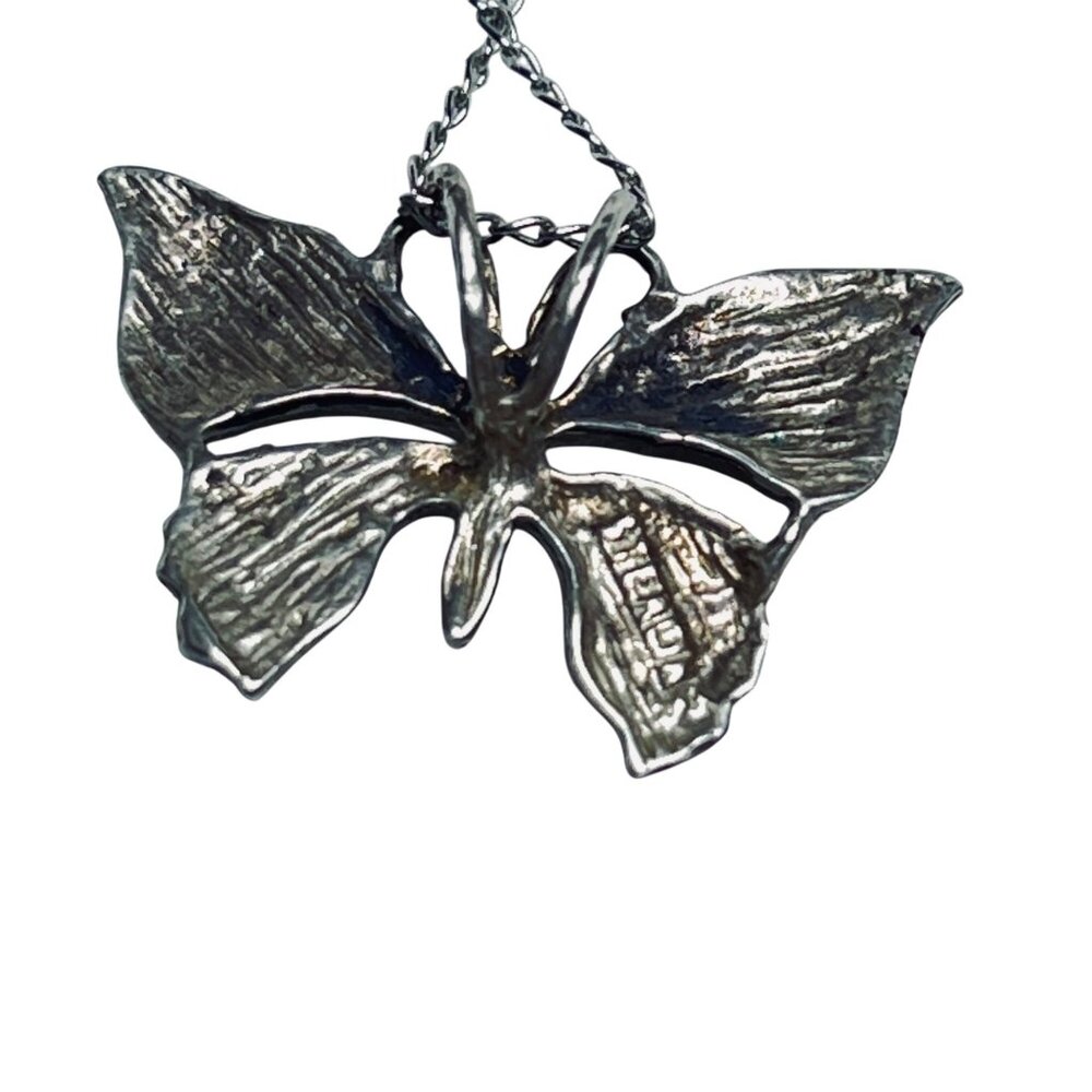 Sterling Silver Butterfly Pendant With Silver Tone Curb Chain Necklace (5886) - Picture 3 of 3